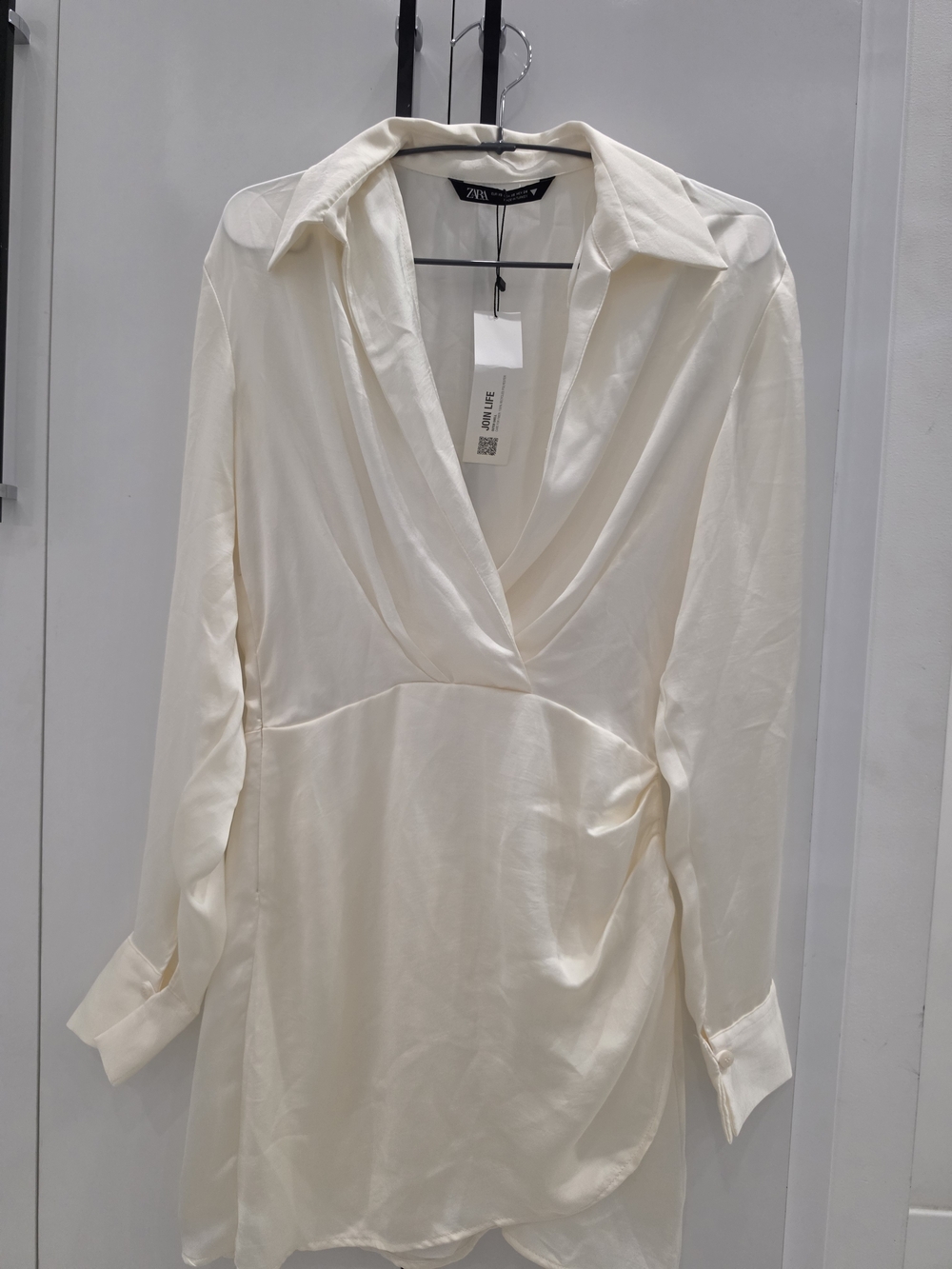 Zara Cream Satin Surplice Mini Dress